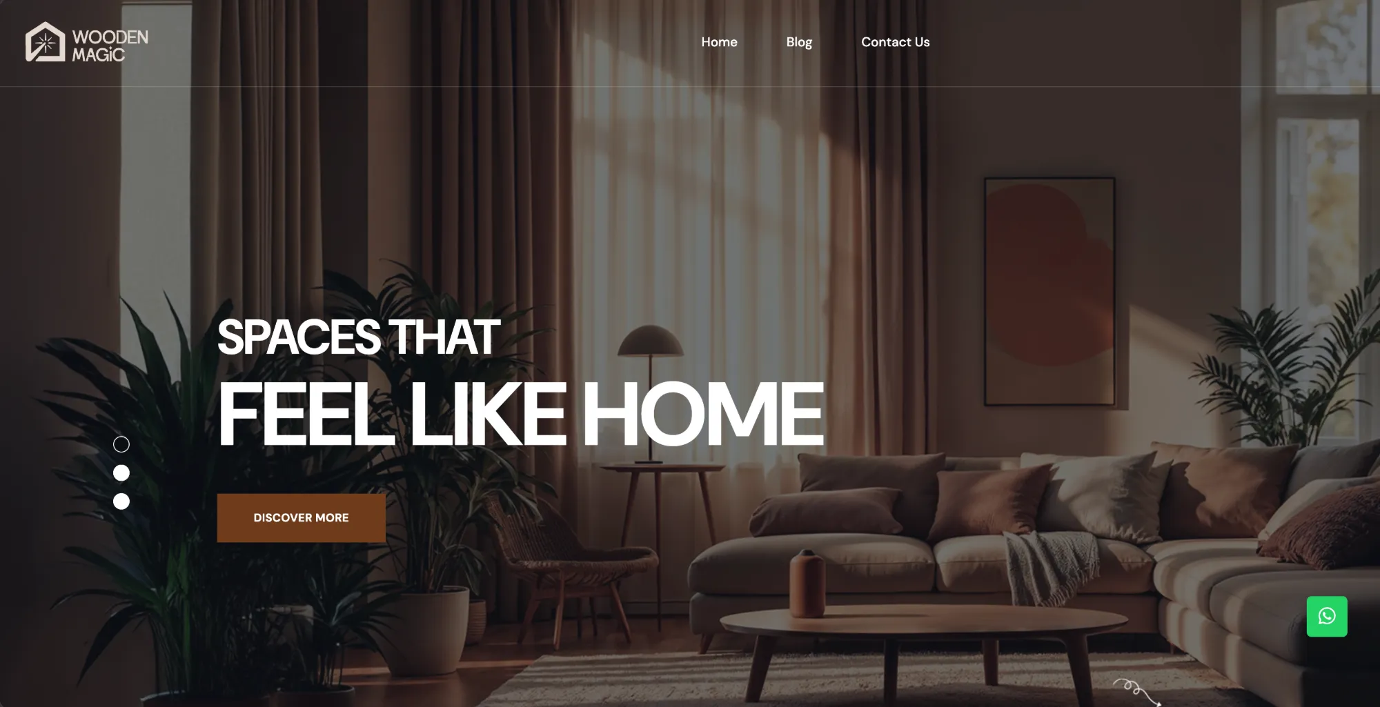 Wooden Magic website hero: Spaces that feel like home